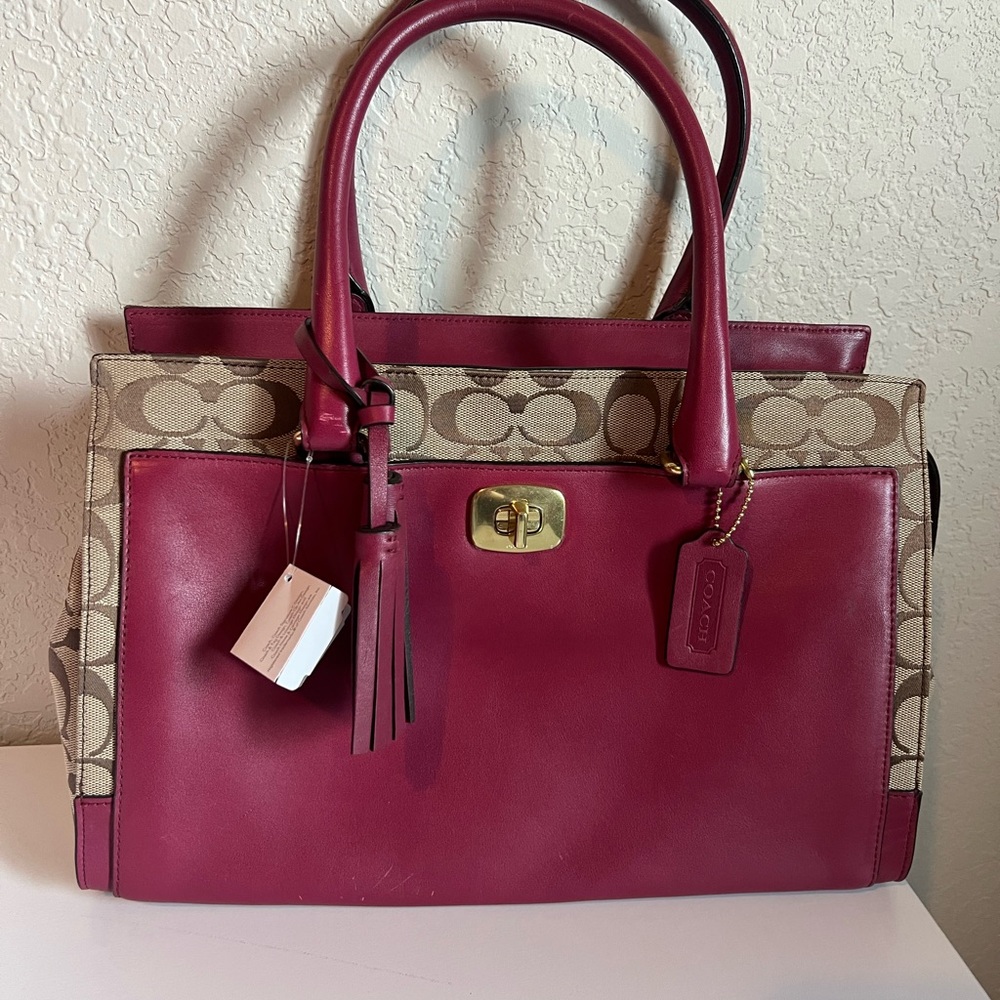 Coach Maroon and Beige Satchel